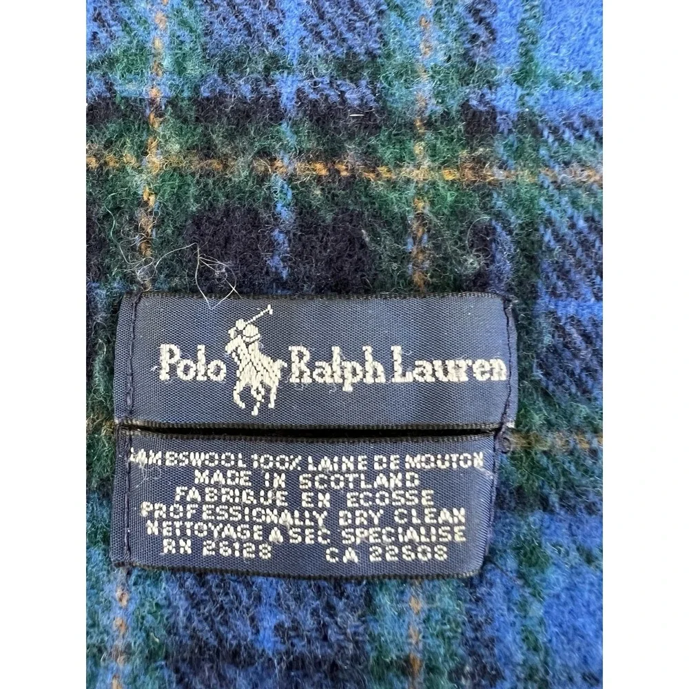 VTG Polo Ralph Lauren Men's Lambwool Plaid Scarf Green Blue 56